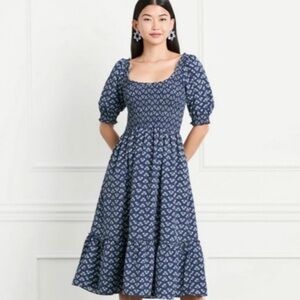 Hill House Navy Patterned Midi Dress